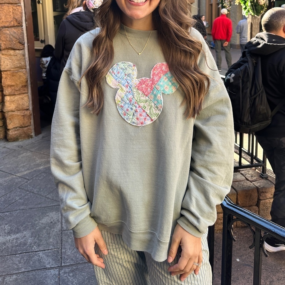Quilted Mickey Mouse Sweatshirt Handmade sz L